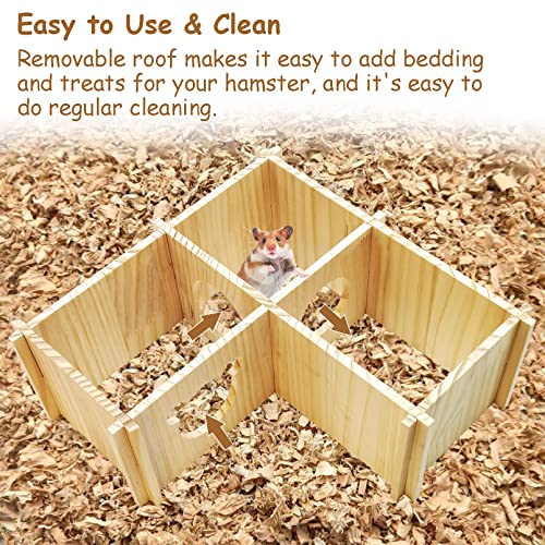 Fhiny Wooden Hamster House, Multi-Chamber Hamster Hideout & Tunnel Detachable Activity Room Exploring Toys Rats Habitat Decor for Dwarf Hamsters Gerbils Mice Lemmings (Large)