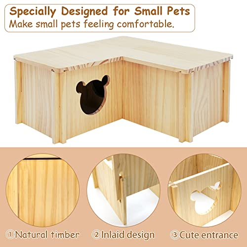 Fhiny Wooden Hamster House, Multi-Chamber Hamster Hideout & Tunnel Detachable Activity Room Exploring Toys Rats Habitat Decor for Dwarf Hamsters Gerbils Mice Lemmings (Large)