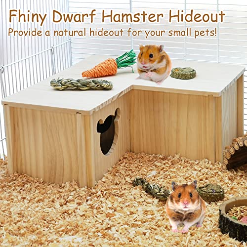 Fhiny Wooden Hamster House, Multi-Chamber Hamster Hideout & Tunnel Detachable Activity Room Exploring Toys Rats Habitat Decor for Dwarf Hamsters Gerbils Mice Lemmings (Large)