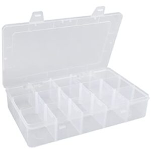 Hlotmeky Plastic Organizer Box with Dividers Bead Organizer 15 Large Grids Tackle Box Organizer Clear Snackle Box Container