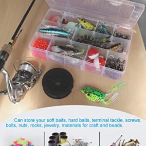 Hlotmeky Plastic Organizer Box with Dividers Bead Organizer 15 Large Grids Tackle Box Organizer Clear Snackle Box Container