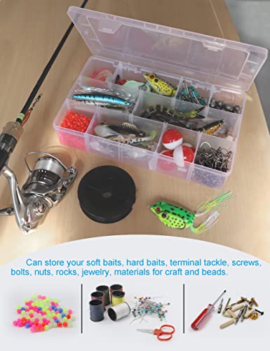 Hlotmeky Plastic Organizer Box with Dividers Bead Organizer 15 Large Grids Tackle Box Organizer Clear Snackle Box Container