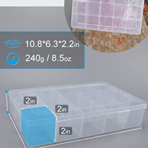 Hlotmeky Plastic Organizer Box with Dividers Bead Organizer 15 Large Grids Tackle Box Organizer Clear Snackle Box Container