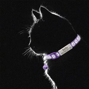 Personalized 2 Pack Reflective Cat Collar,Custom Breakaway Cat Collars with Name Tag and Bell,Anti-Lost Nameplate Cat Collar for Girls & Boys (Purple,fit 8''-11.0'')