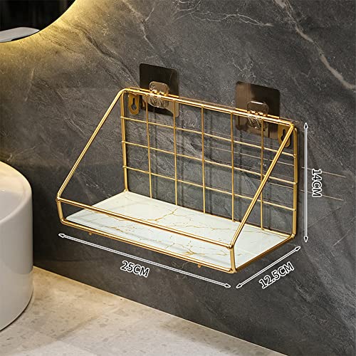 Shower Caddy Bathroom Wall Mount Rust Proof No Drill College for Women Girls Bottle Holder Adhesive Basket Organizer Gold, Gold+white, S size