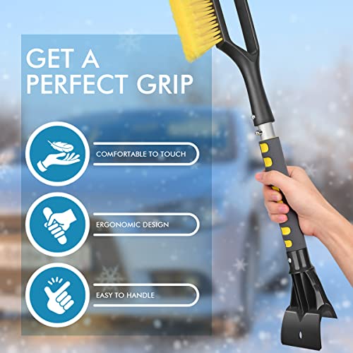 Henoty 27 Inch Snow Brush and Detachable Ice Scraper with Comfortable Foam Grip and Detachable Scraper for Cars,Trucks, SUVs, Windshield (Heavy Duty ABS, PVC Brush)