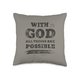 god, jesus & church shirts and more from liam with god all things are possible retro vintage throw pillow, 16x16, multicolor