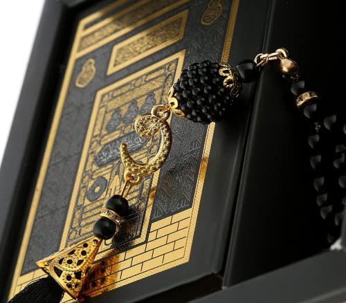 Prien Muslim Gifts for Eid, Gilt Covered Gift Box, Silvered Quran Gifts for Ramadan Mosque, Pearl Prayer Beads, Islamic Presents Women, Portable Boxes, Mawlid Gift Set for Birthday, Wedding, Umrah, Special Day (Black)