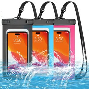 dxnona 3 pack multicolor universal waterproof case,waterproof phone pouch dry bag for iphone,samsung galaxy,up to 7.5",ipx8 cellphone dry bag,boating,swimming,kayaking,yachting