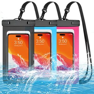 DXNONA 3 Pack Multicolor Universal Waterproof Case,Waterproof Phone Pouch Dry Bag for iPhone,Samsung Galaxy,Up to 7.5",IPX8 Cellphone Dry Bag,Boating,Swimming,Kayaking,Yachting