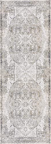 Hauteloom Hera Machine Washable Living Room Bedroom Area Rug - Pet Friendly - Vintage Distressed - Bohemian Oriental Persian Traditional Look - Olive Green, Grey, Beige - 7'10" x 10'2"