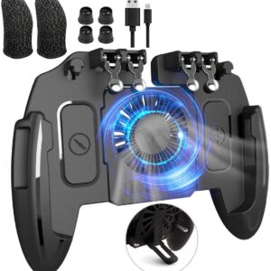 ZOMTOP Mobile Gaming Controller with Cooling Fan and 4 Triggers for 6-Finger Operation on 4.7-6.5" iOS and Android Phones - L1R1 L2R2 Gaming Grip Gamepad(With cooling fan)