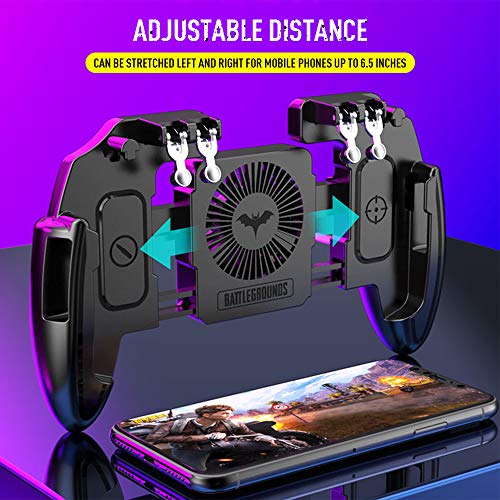 ZOMTOP Mobile Gaming Controller with Cooling Fan and 4 Triggers for 6-Finger Operation on 4.7-6.5" iOS and Android Phones - L1R1 L2R2 Gaming Grip Gamepad(With cooling fan)