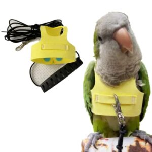 bird flight harness vest, parrot flight suit with leash for parakeets cockatiels conures budgies, bird flying clothes with rope and handle for outdoor activities training (l, yellow)