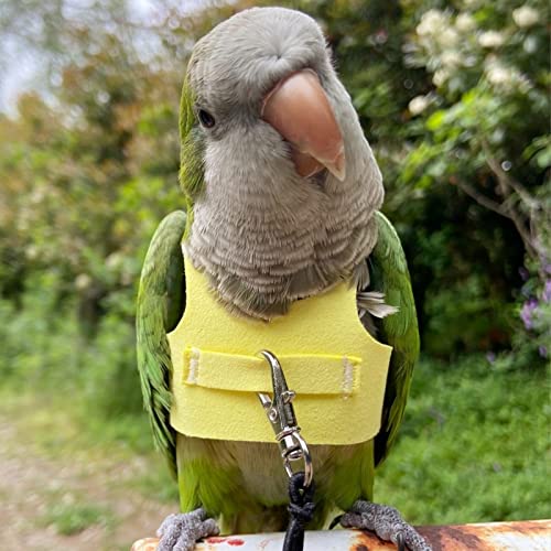 Bird Flight Harness Vest, Parrot Flight Suit with Leash for Parakeets Cockatiels Conures Budgies, Bird Flying Clothes with Rope and Handle for Outdoor Activities Training (L, Yellow)
