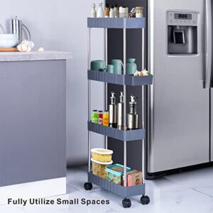 Upvoted 4 Tier Rolling Utility Cart Slide Out Mobile Shelving Unit Slim Storage Organizer for Kitchen, Living Room, Laundry Room, Bathroom, with Storage Basket, Gray