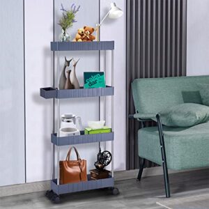 Upvoted 4 Tier Rolling Utility Cart Slide Out Mobile Shelving Unit Slim Storage Organizer for Kitchen, Living Room, Laundry Room, Bathroom, with Storage Basket, Gray