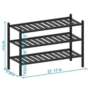 VERTORGAN Shoe Rack,3 Tier Bamboo Shoe Shelf Storage Organizer for Hallway, Entryway, Closet and Living Room (Black)