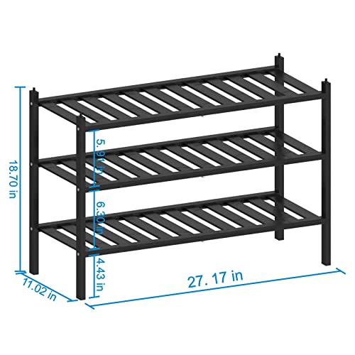 VERTORGAN Shoe Rack,3 Tier Bamboo Shoe Shelf Storage Organizer for Hallway, Entryway, Closet and Living Room (Black)