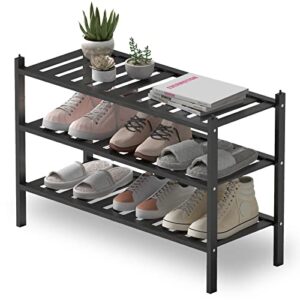 vertorgan shoe rack,3 tier bamboo shoe shelf storage organizer for hallway, entryway, closet and living room (black)