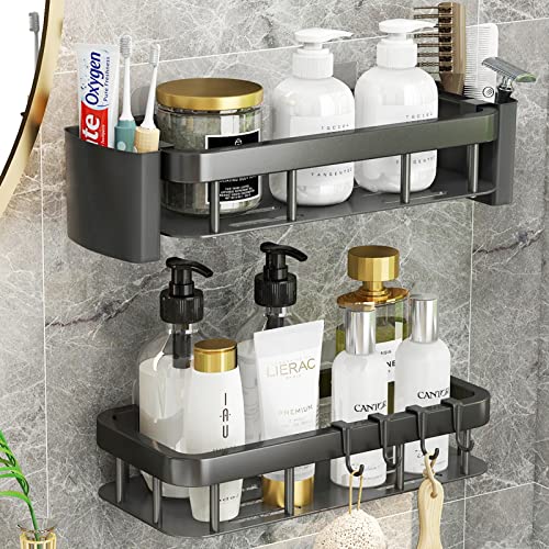 ZEQIDOU Shower Caddy Shelf, No Drilling Traceless Adhesive Shower Shelves Storage Organizer, Thickened Space Aluminum Wall Mount Shower Accessories Storage for Inside Shower,bathroom,Kitchen 2Pack
