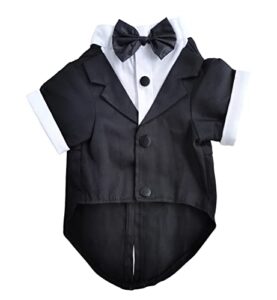 pawsinside dog tuxedo pet tuxedo shirt with black bowtie formal suit costume for wedding party (x-large, black-collarless)
