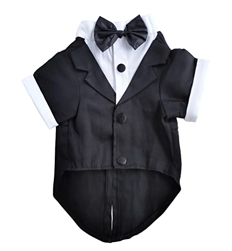 PAWSINSIDE Dog Tuxedo Pet Tuxedo Shirt with Black Bowtie Formal Suit Costume for Wedding Party (X-Large, Black-Collarless)