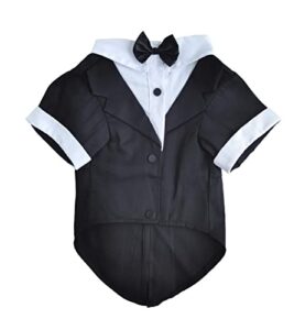 pawsinside dog tuxedo pet tuxedo shirt with black bowtie formal suit costume for wedding party (x-large, black-collared)