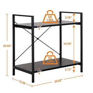 SUPER DEAL 2 Tier Small Bookshelf for Small Space,Industrial Shelving Unit for Bedroom, Living Room and Home Office, Black