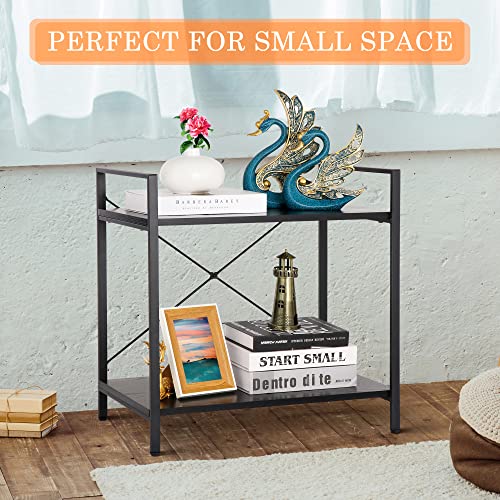 SUPER DEAL 2 Tier Small Bookshelf for Small Space,Industrial Shelving Unit for Bedroom, Living Room and Home Office, Black