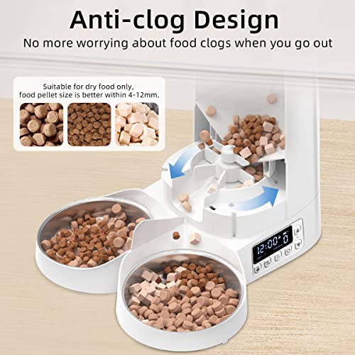 ROJECO Automatic Cat Feeders for 2 Cats, 4L Cat Dry Food Dispenser with Double Bowls, 1-4 Meals and 1-60 Portion Programmable, Dual Power Supply and Low Food Alarms, Timed Pet Feeder for Cats and Dogs