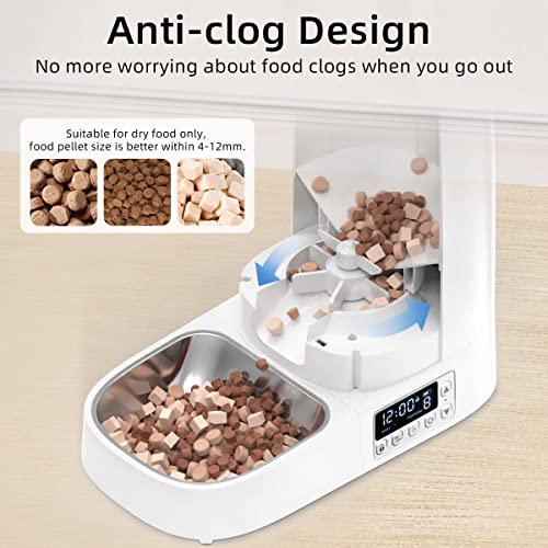 ROJECO Automatic Cat Feeders, 4L Cat Food Dispenser with Meals and Portion Programmable，Detachable Body Design for Cleaning, Dual Power Supply and Low Food Alarms, Auto Timed Feeder for Cats and Dogs