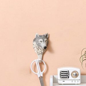 Resin Wolf Coat Hooks Wall Mounted Deer Decorative Decor Hat Towel Bag Rack Gift for Home Living Room Bedroom Shop, 7.5x5.8x13.8cm