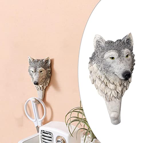 Resin Wolf Coat Hooks Wall Mounted Deer Decorative Decor Hat Towel Bag Rack Gift for Home Living Room Bedroom Shop, 7.5x5.8x13.8cm