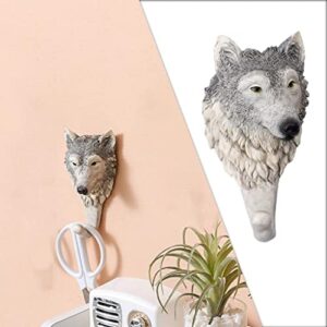 Resin Wolf Coat Hooks Wall Mounted Deer Decorative Decor Hat Towel Bag Rack Gift for Home Living Room Bedroom Shop, 7.5x5.8x13.8cm