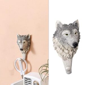 Resin Wolf Coat Hooks Wall Mounted Deer Decorative Decor Hat Towel Bag Rack Gift for Home Living Room Bedroom Shop, 7.5x5.8x13.8cm