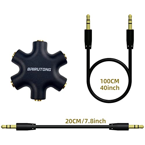 bairutong 5-Jack Multi Headphone Audio Splitter,Headphone Jack Splitter,Audio Splitter with 3.5mm Stereo Cable 20cm & 100cm,5-Pack