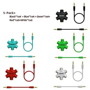 bairutong 5-Jack Multi Headphone Audio Splitter,Headphone Jack Splitter,Audio Splitter with 3.5mm Stereo Cable 20cm & 100cm,5-Pack