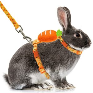 orzechko rabbit harness and leash - adjustable bunny harness escape proof for walking runnig hiking camping outdoor - yellow carrot pattern cute small animal harness leash set