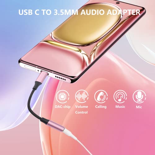 Kedoo USB C to 3.5mm Female Headphone Jack Adapter (2 Pack), Type C to Aux Audio Dongle Cable Cord Hi-Fi DAC Chip for Samsung Galaxy S22 S21+, S9 Note10 Plus, Pixel 5 4 3 XL(Black+Rose Gold)