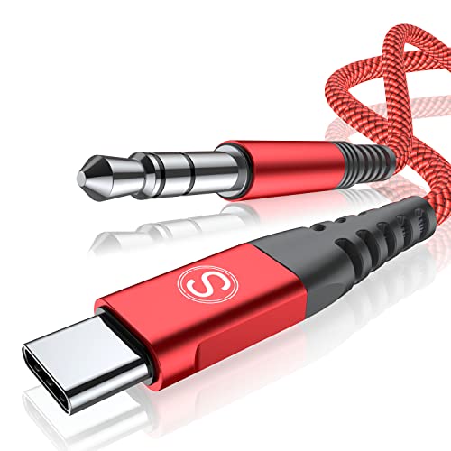 sweguard USB C to 3.5mm Audio Aux Jack Cable 6.6ft, Type C to 3.5mm Headphone Car Stereo Aux Cord for iPad Pro Air 4 5 Mini 6, Samsung Galaxy S23 S22 S21 S20 S10 9 8 Note 20 10 Z fold Pixel-Red