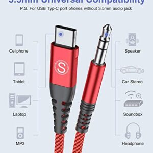 sweguard USB C to 3.5mm Audio Aux Jack Cable 6.6ft, Type C to 3.5mm Headphone Car Stereo Aux Cord for iPad Pro Air 4 5 Mini 6, Samsung Galaxy S23 S22 S21 S20 S10 9 8 Note 20 10 Z fold Pixel-Red