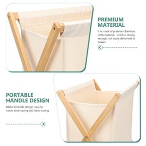 Cabilock Wood Laundry Hamper Sorter Cart, Portable and Collapsible Folding Clothes Basket Storage with Removable Liner Fabric Bag, X Frame- Echo Collection- Natural Tall Laundry Basket
