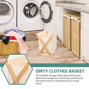 Cabilock Wood Laundry Hamper Sorter Cart, Portable and Collapsible Folding Clothes Basket Storage with Removable Liner Fabric Bag, X Frame- Echo Collection- Natural Tall Laundry Basket