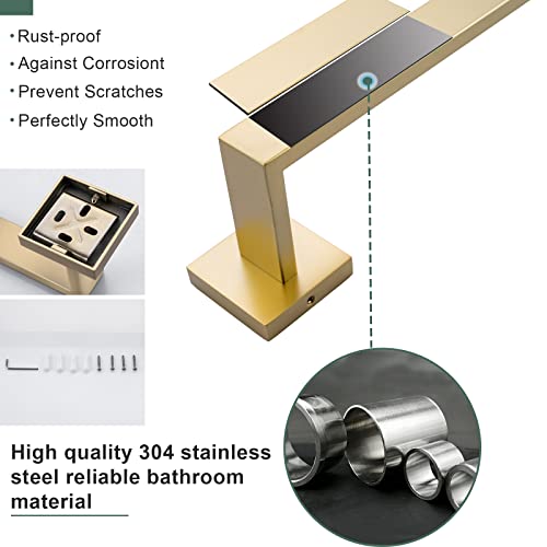 Brushed Gold Bathroom Towel Bar Sets Premium Stainless Steel 4-Piece Bathroom Hardware Set Wall Mounted Square Bathroom Accessories Kit