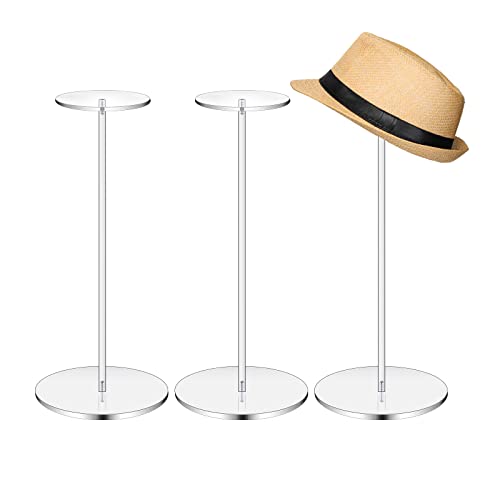 TRIRITE 3 PCS Clear Acrylic Hat Stand for Display, 16 inch Wig Display Rack, Clear Round Riser Stands for Wig Hat Display, Hat Display Stand Wig Display Holder for Hat Watch