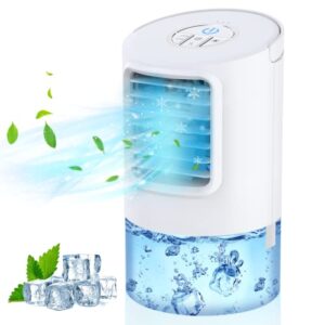 portable air conditioners, 3 in 1 personal mini air conditioner, quiet 400ml portable ac air cooler, 3 speeds, 2/4 timer, small air conditioner misting cooling fan, desktop air cooler for room office