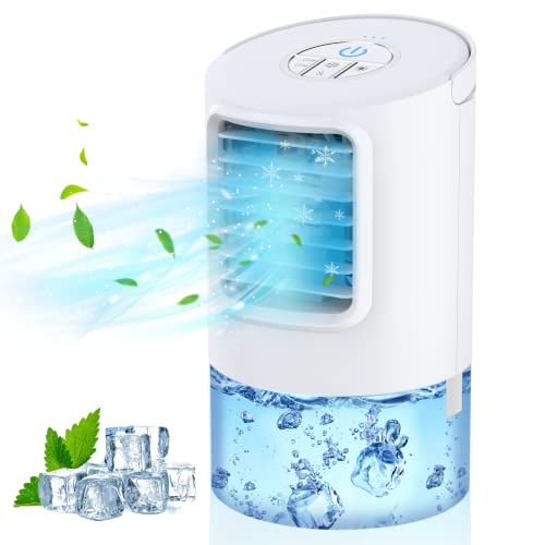 Portable Air Conditioners, 3 in 1 Personal Mini Air Conditioner, Quiet 400ML Portable ac Air Cooler, 3 Speeds, 2/4 Timer, Small Air Conditioner Misting Cooling Fan, Desktop Air Cooler for Room Office