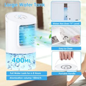 Portable Air Conditioners, 3 in 1 Personal Mini Air Conditioner, Quiet 400ML Portable ac Air Cooler, 3 Speeds, 2/4 Timer, Small Air Conditioner Misting Cooling Fan, Desktop Air Cooler for Room Office