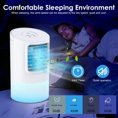 Portable Air Conditioners, 3 in 1 Personal Mini Air Conditioner, Quiet 400ML Portable ac Air Cooler, 3 Speeds, 2/4 Timer, Small Air Conditioner Misting Cooling Fan, Desktop Air Cooler for Room Office